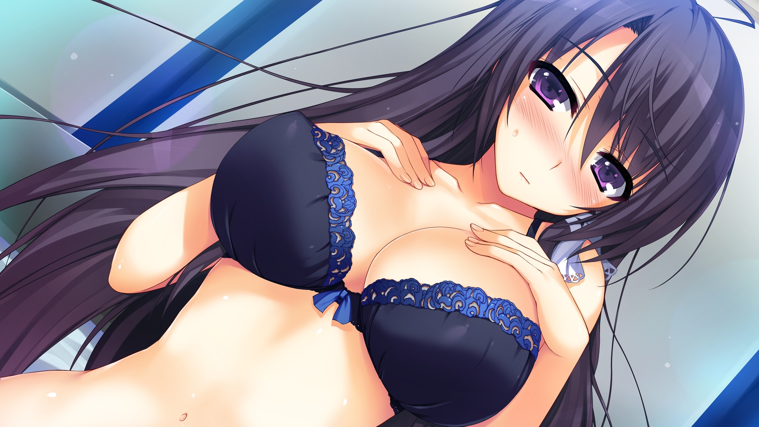 Blush Long Hair Anime Girls Tomose Shunsaku Game Cg Purple Eyes