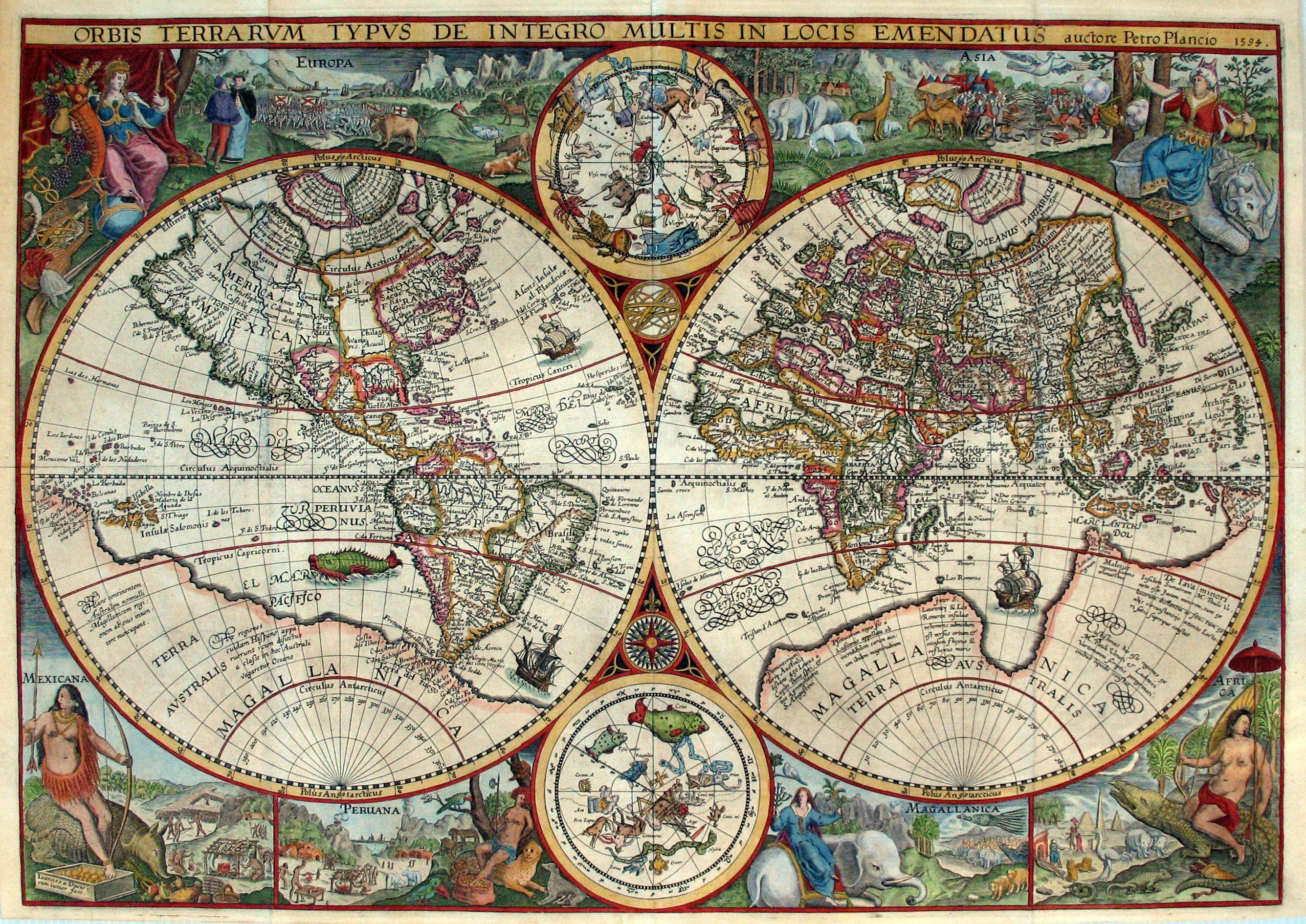 1594 World Map by Petrus Plancius