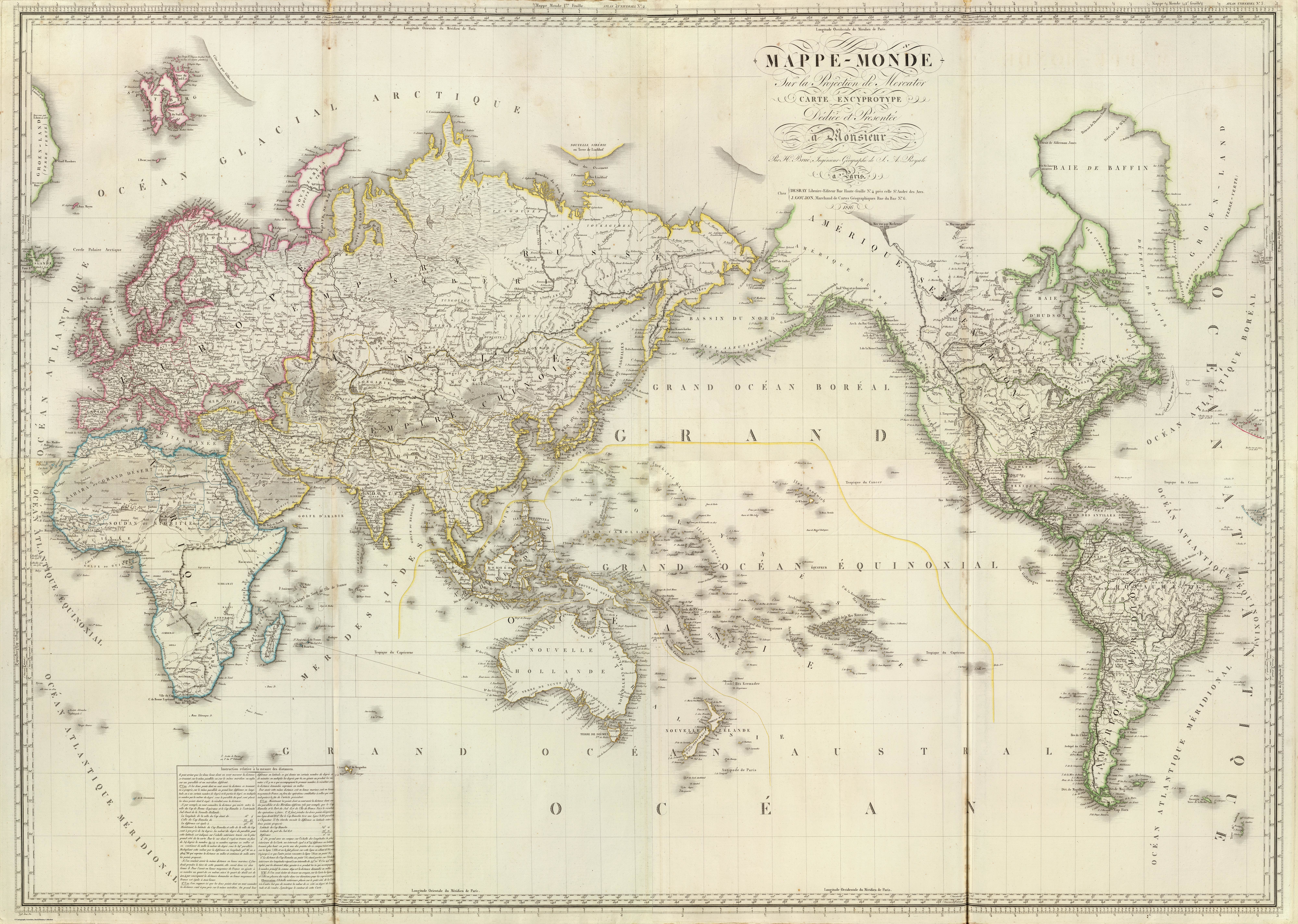 1836 world map by M. Rayer