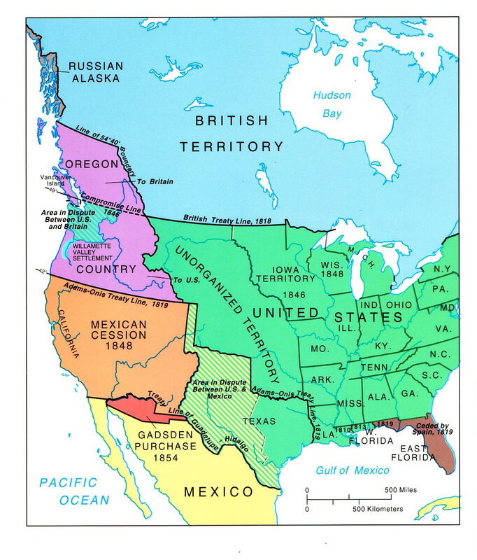 1854 North American territorial map