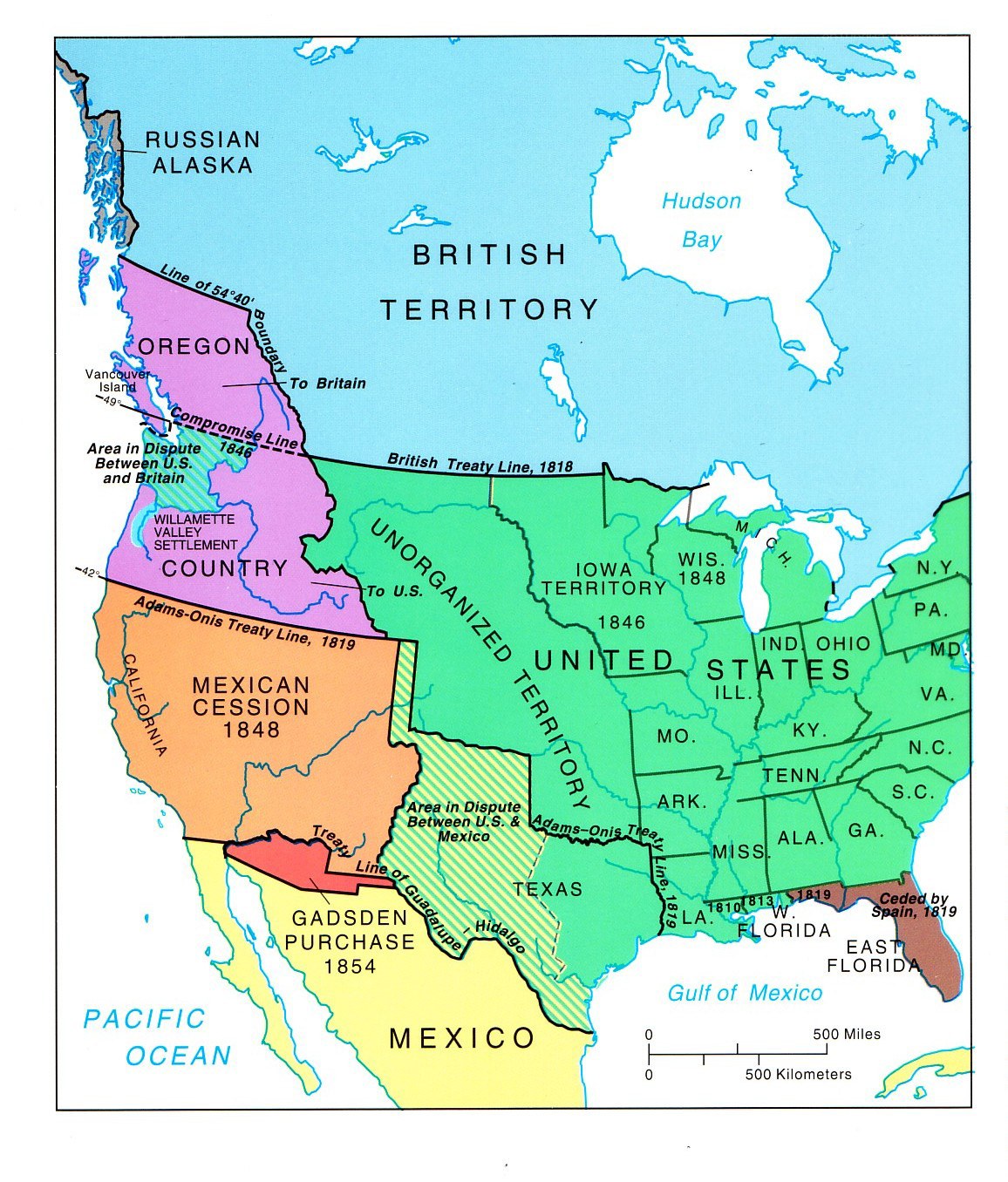 1854 North American territorial map