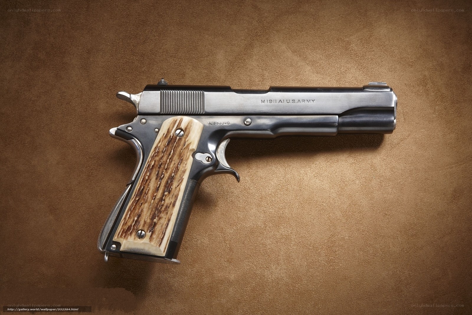 1911 pistol on leather