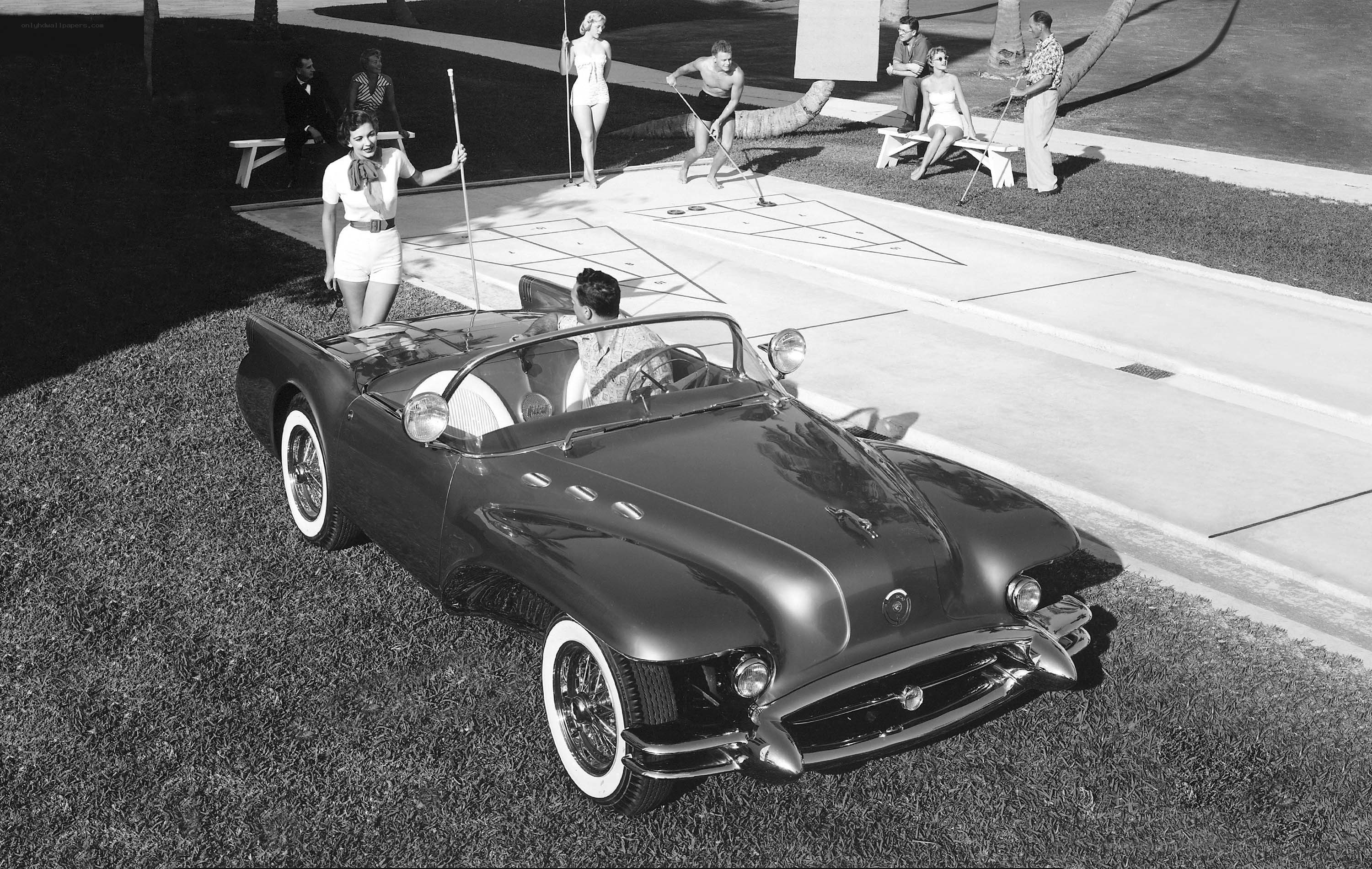 1950s car and shuffleboard scene