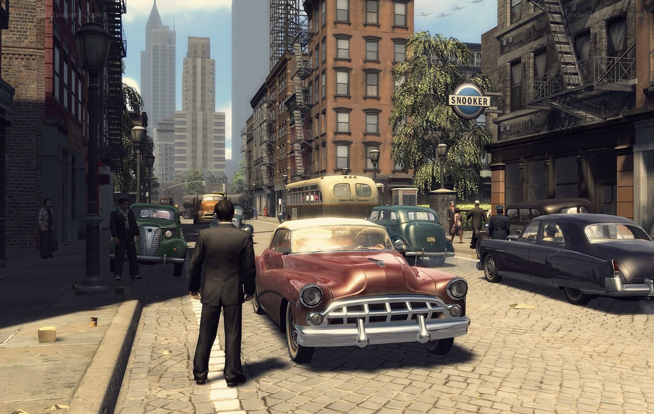 1950s city street scene
