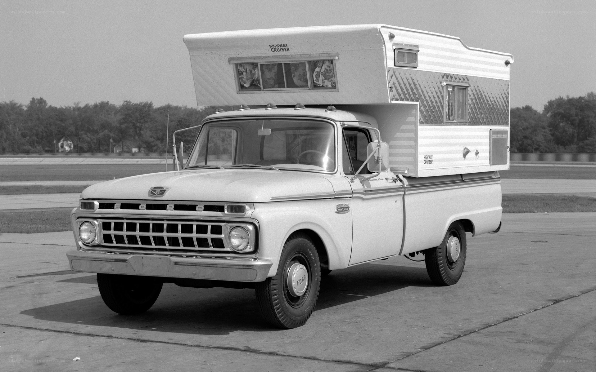 1960s Ford pickup with camper