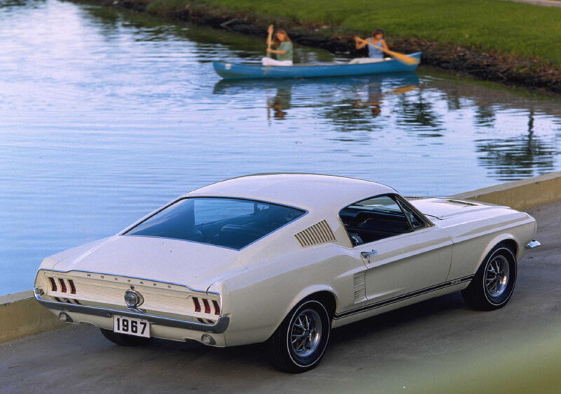 1967 Ford Mustang by a lake