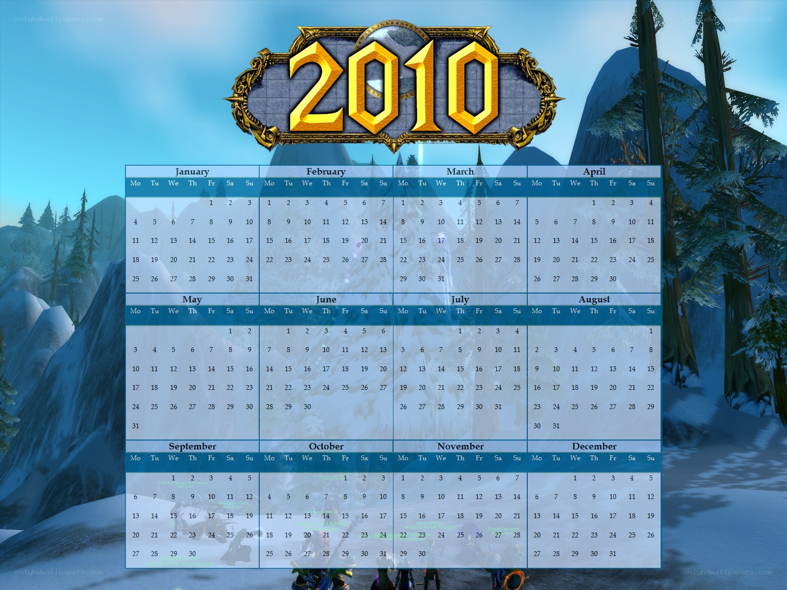 2010 calendar wallpaper