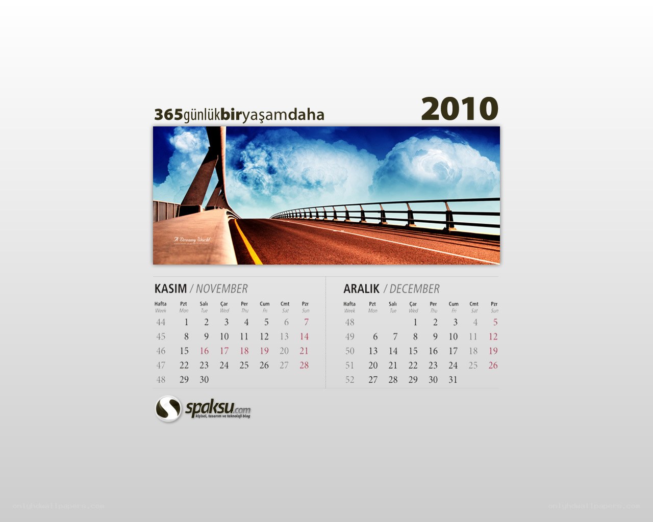 2010 calendar with road image