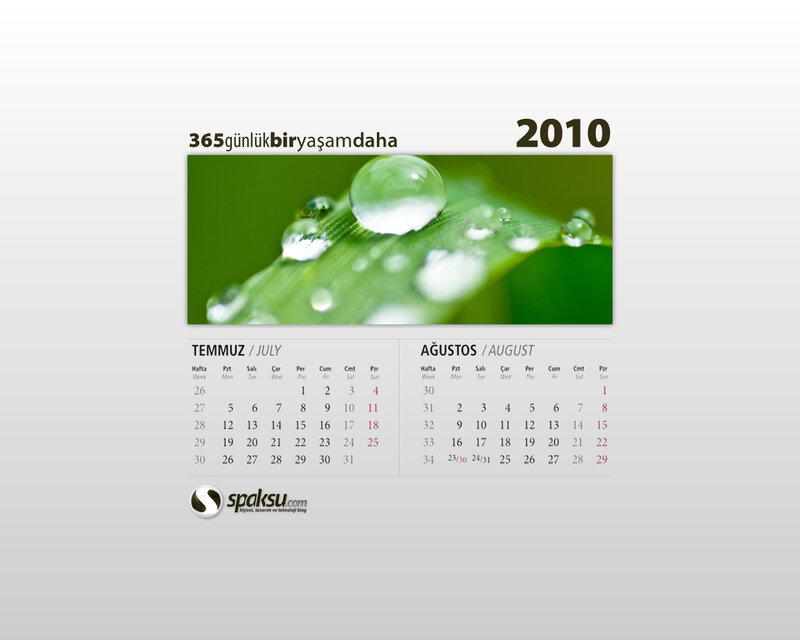 2010 calendar with water droplets