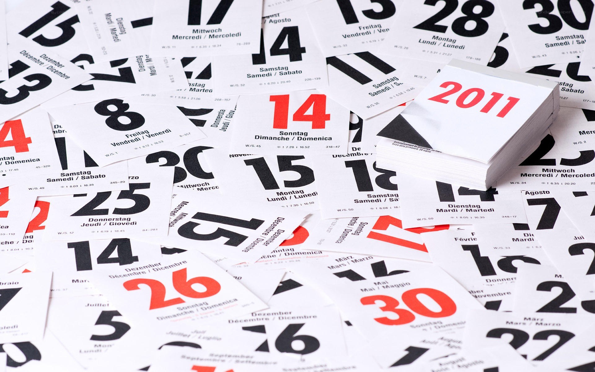 2011 calendar pages scattered