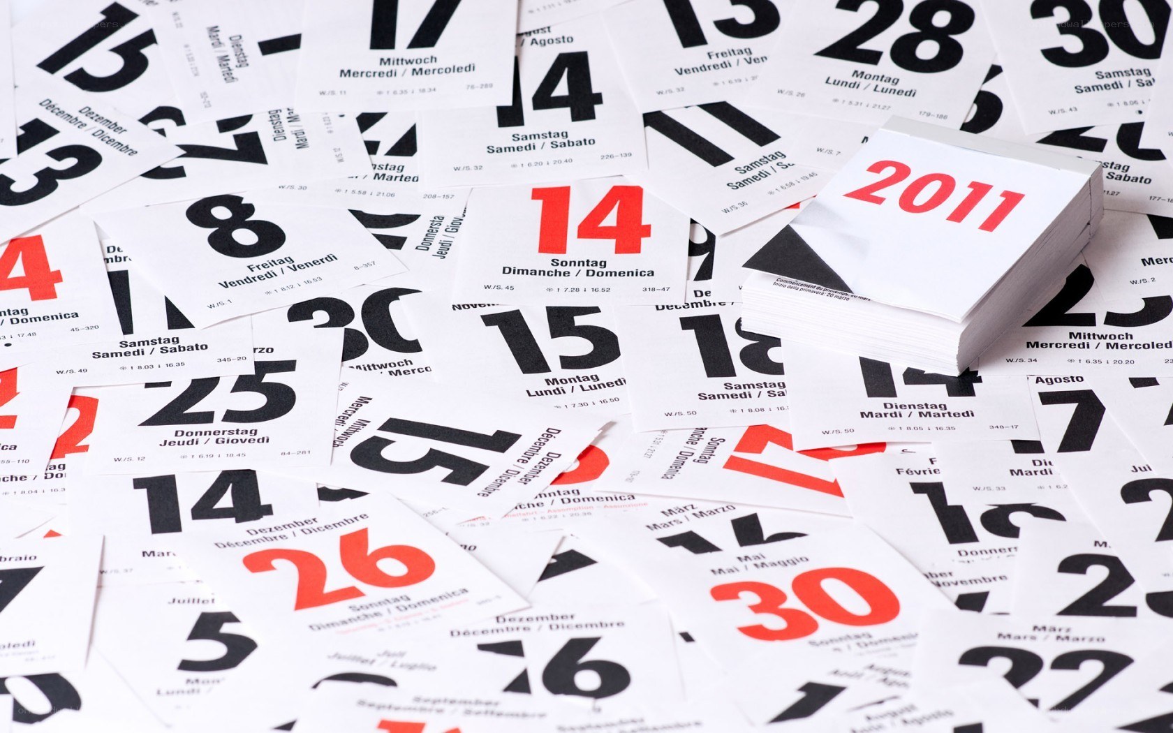 2011 calendar pages scattered