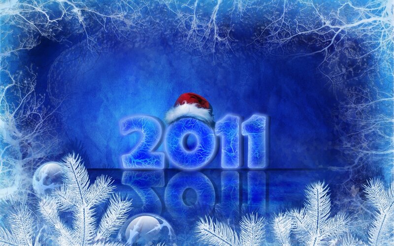 2011 Text with Santa Hat — Blue
