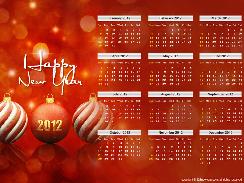 2012 Calendar with Ornaments — Red