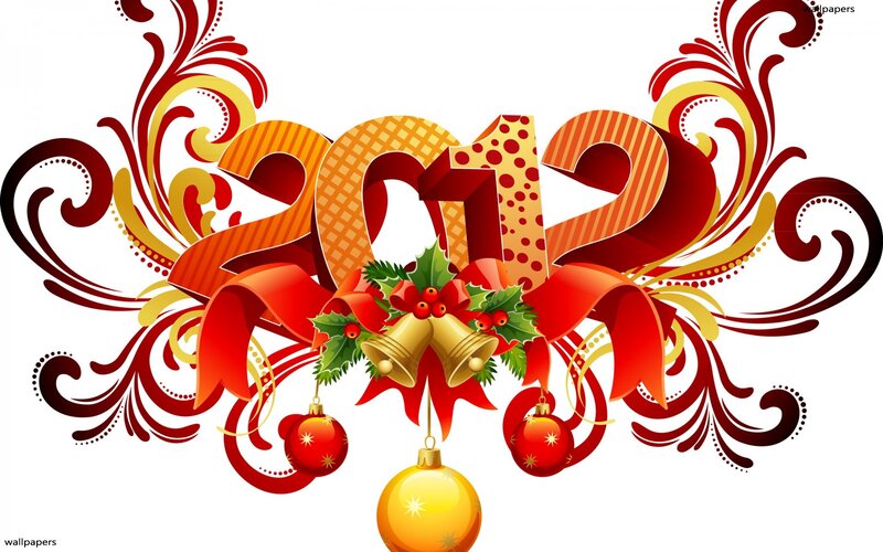 2012 Holiday Decoration — Red, Festive, Winter, Vector Art, Holly, Bells