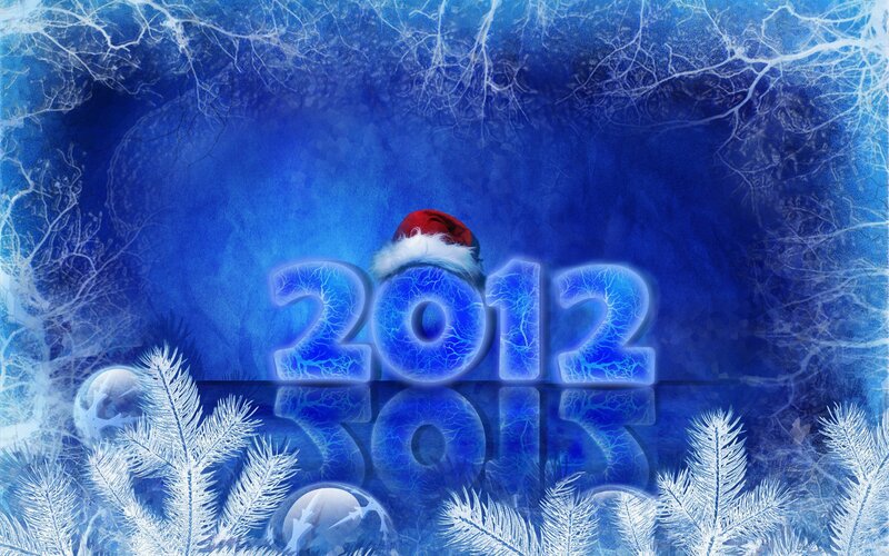 2012 Text with Santa Hat — Blue, Festive