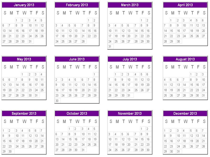 2013 Calendar Grid