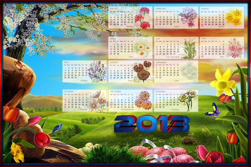 2013 Calendar with Flowers