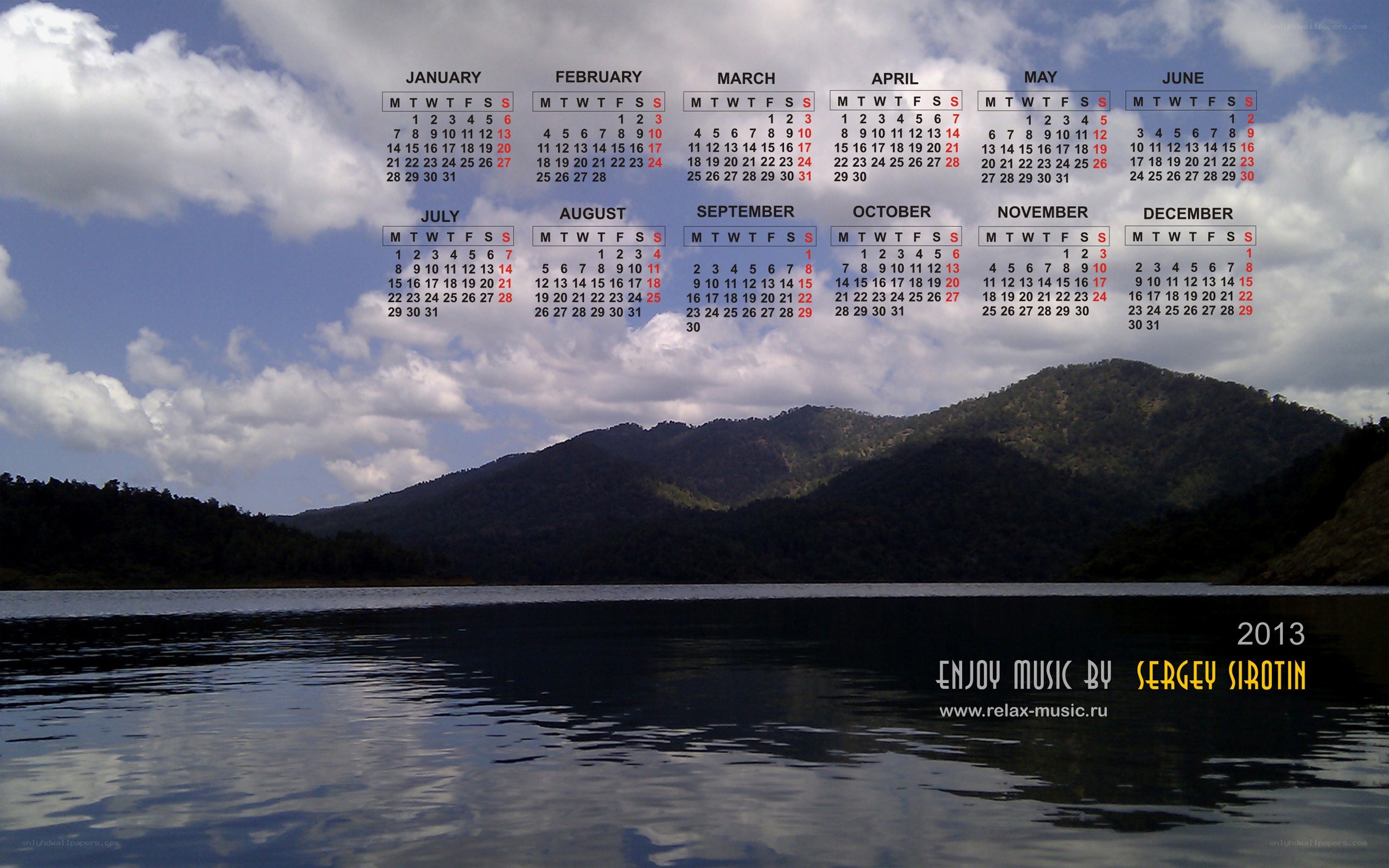 2013 calendar with lake view