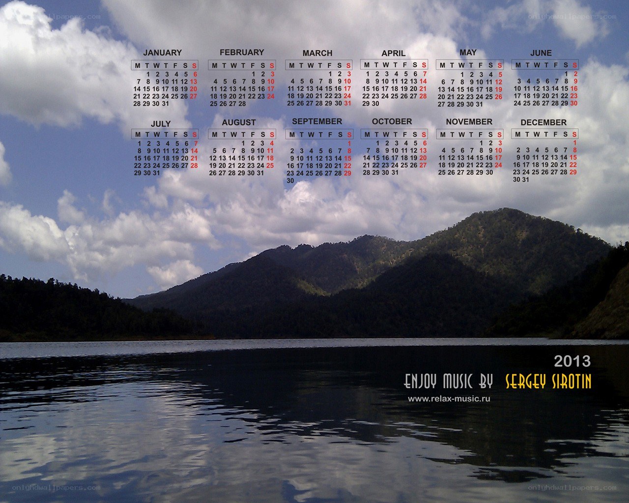 2013 calendar with lake view