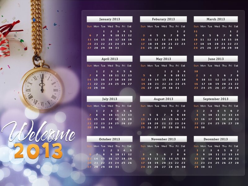 2013 Calendar with Pocket Watch