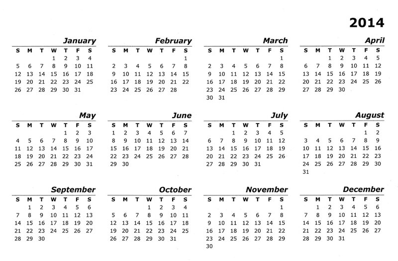2014 Calendar Grid