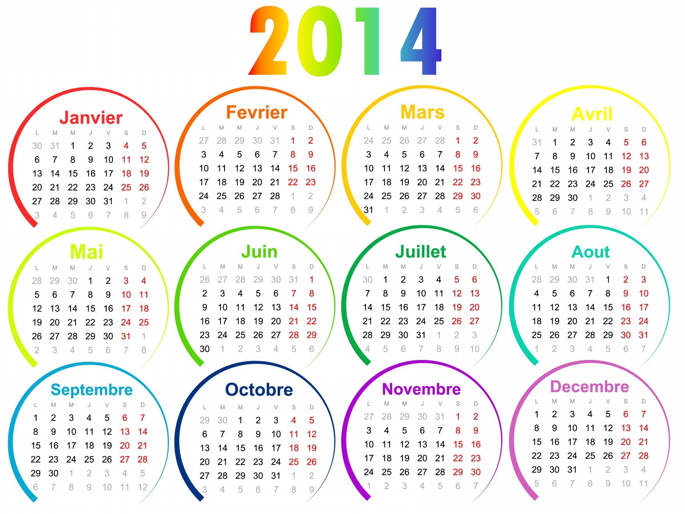 2014 calendar in French
