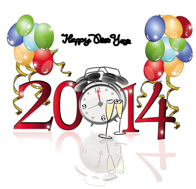 2014 New Year Celebration — Red, Festive, Vector Art, Balloons