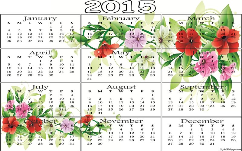 2015 Calendar with Flowers — Green