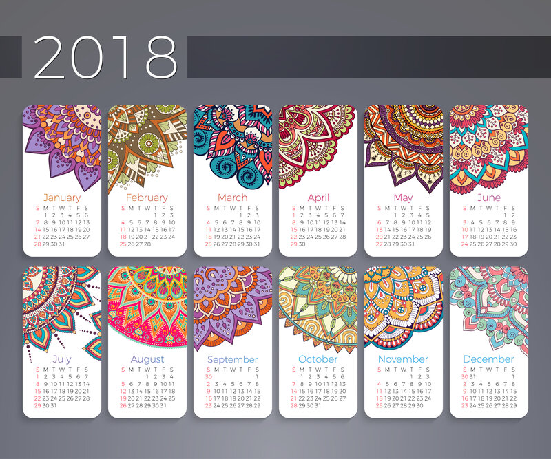 2018 Calendar with Mandalas