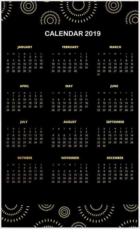 2019 Calendar — Black