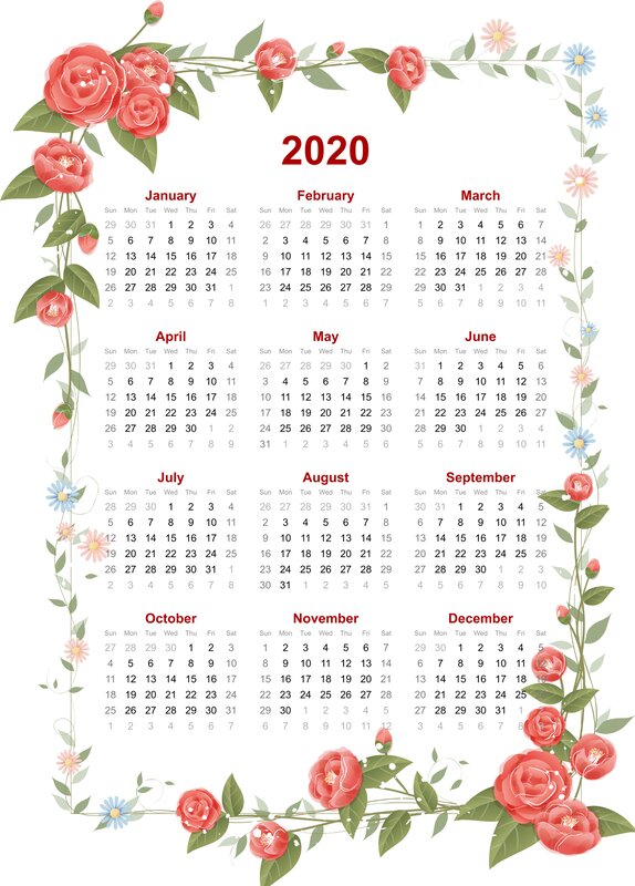 2020 Calendar with Flowers