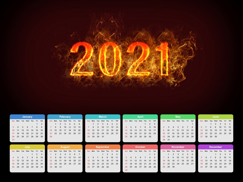 2021 Calendar with Flames