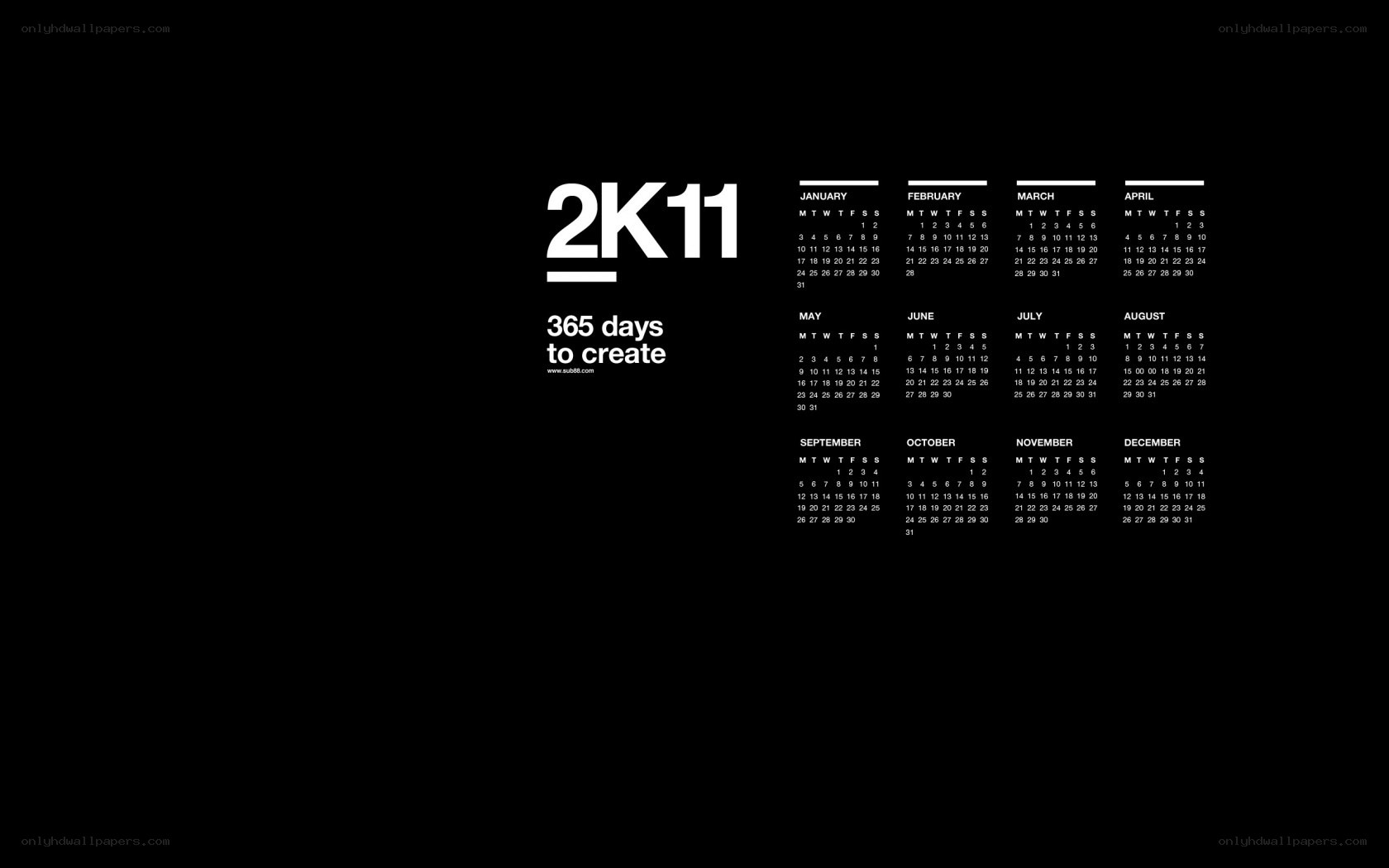 2K11 calendar with tagline
