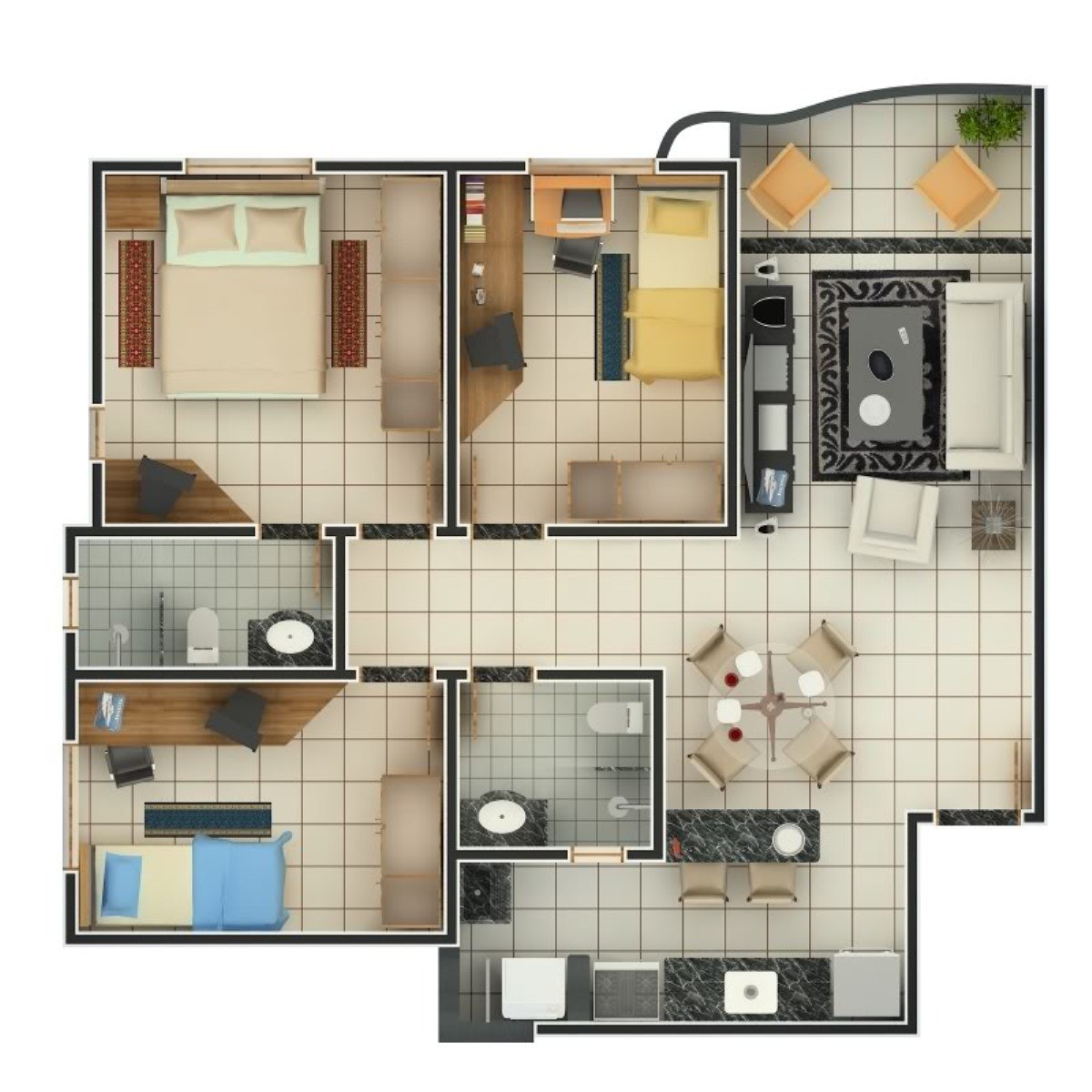 3-bedroom apartment floor plan