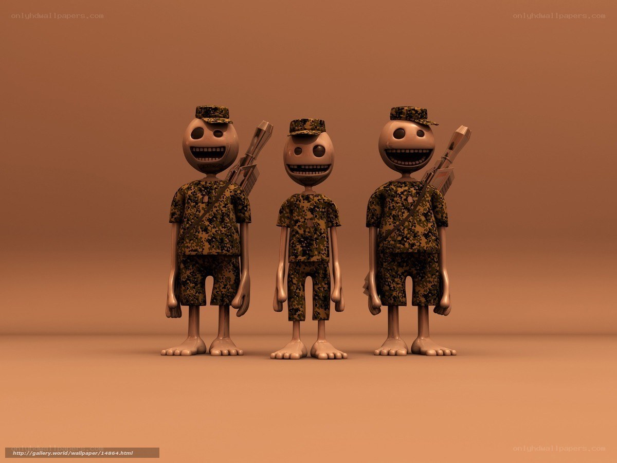 3 cartoon soldiers in camouflage
