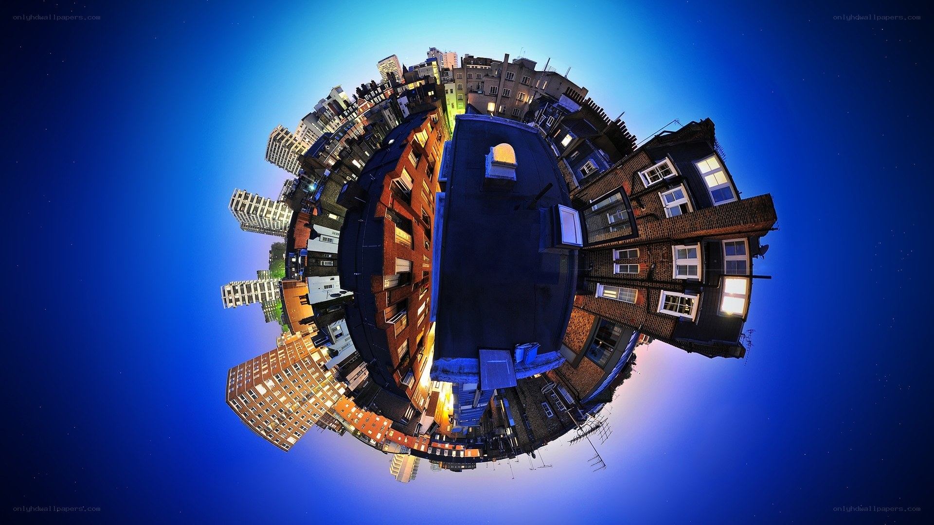 360-degree cityscape at night