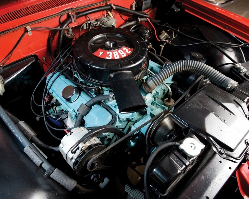 389 engine in red car