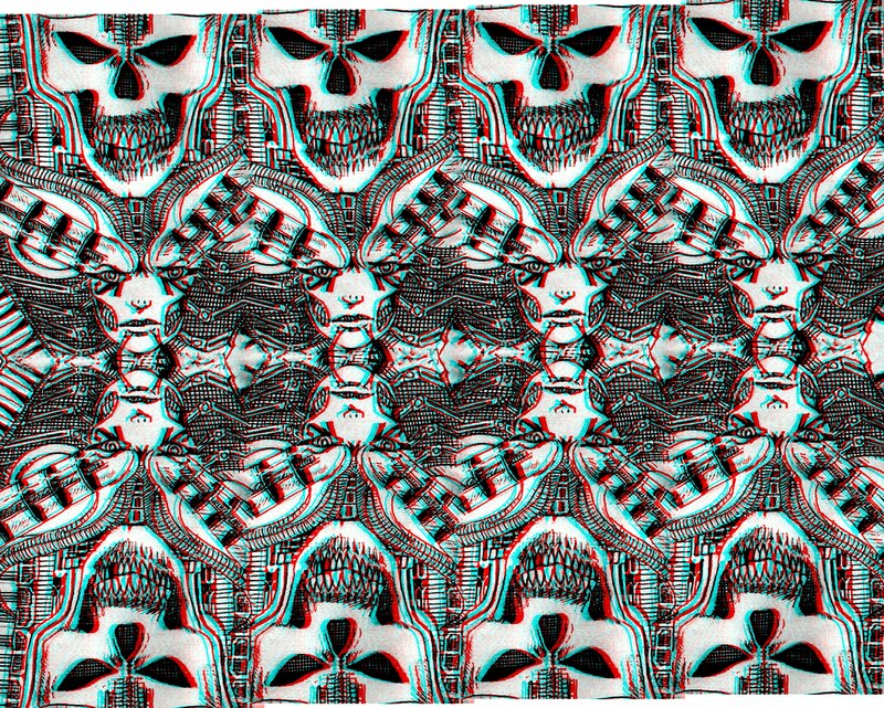 3D Anaglyph Skull Pattern