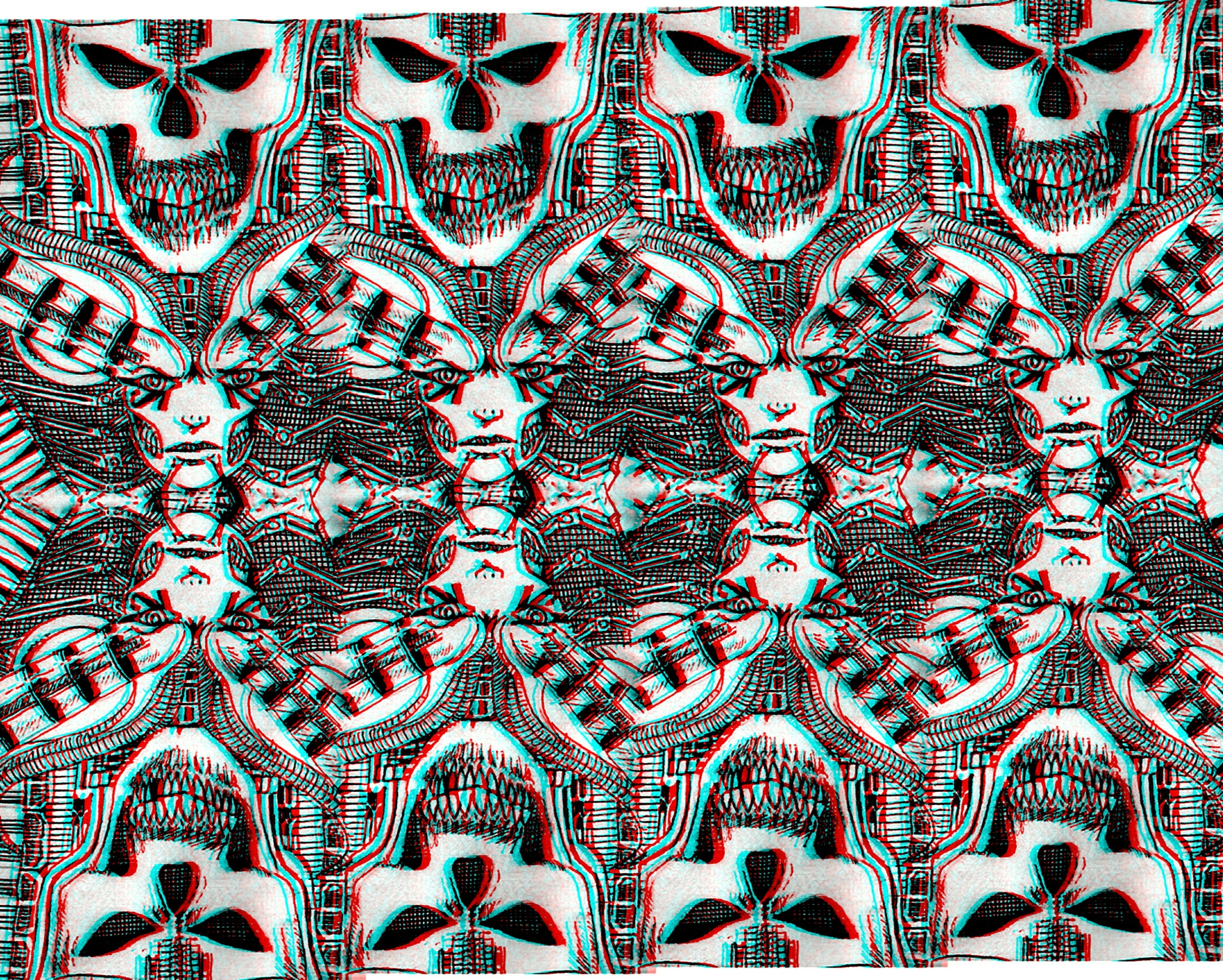3D Anaglyph Skull Pattern