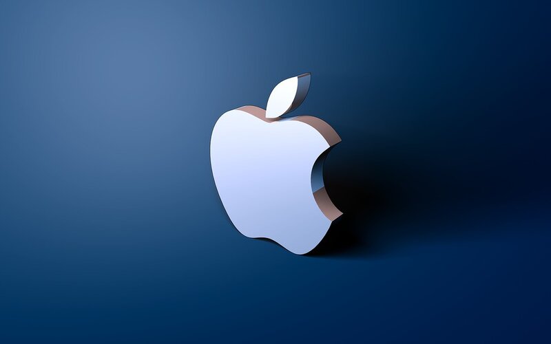 3d Apple Logo — Blue, Minimalist