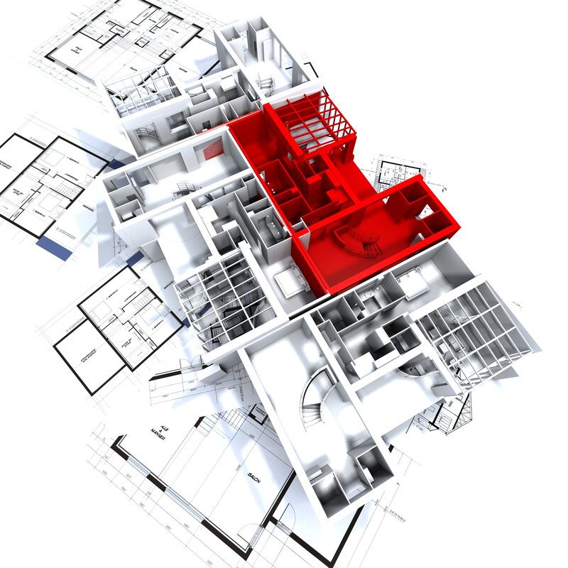 3d Architectural Model — White, Technical, 3d Render, Blueprints, Floor Plans