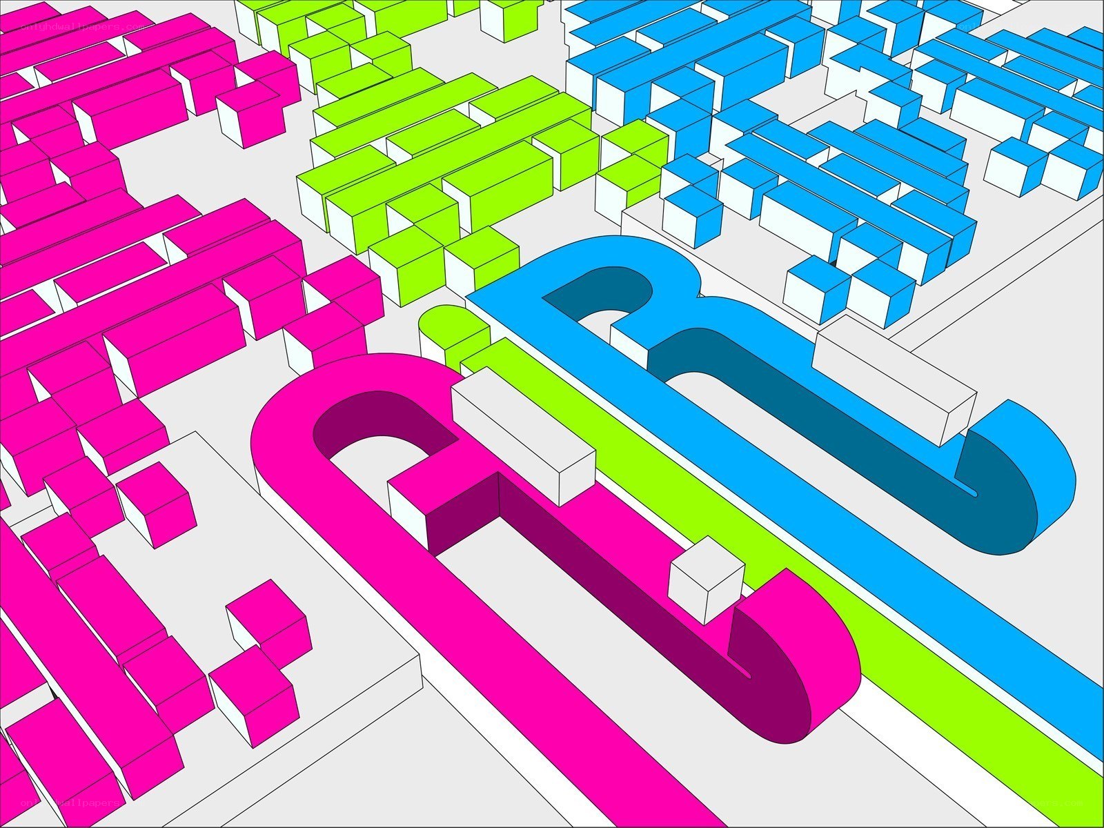 3D block city with letters