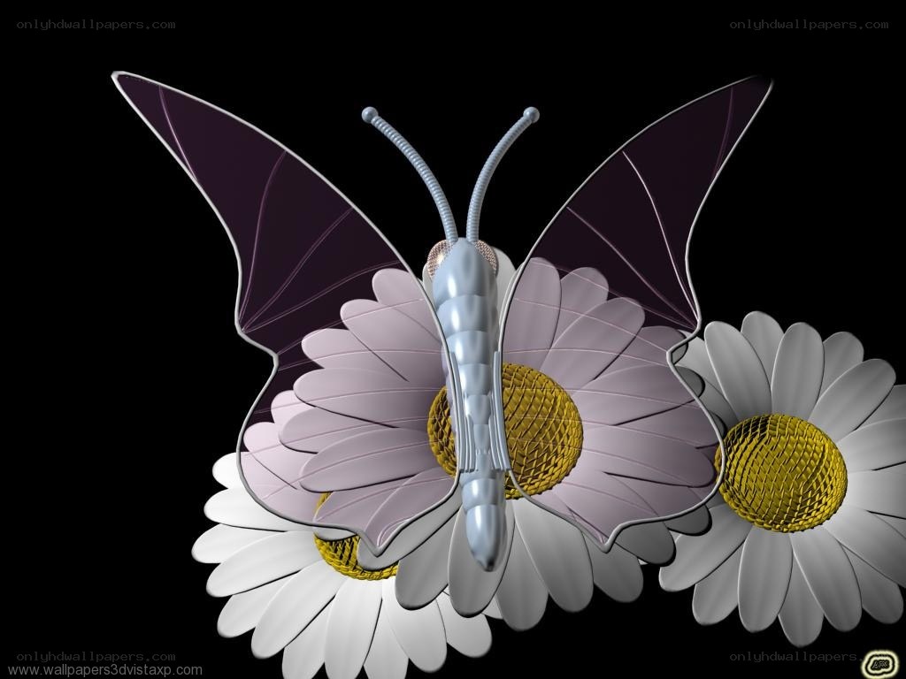 3D butterfly on daisies