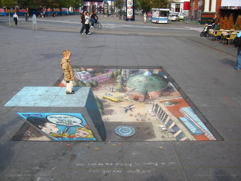 3D chalk art in public square