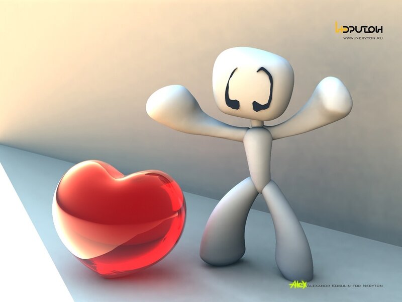 3D character with red heart