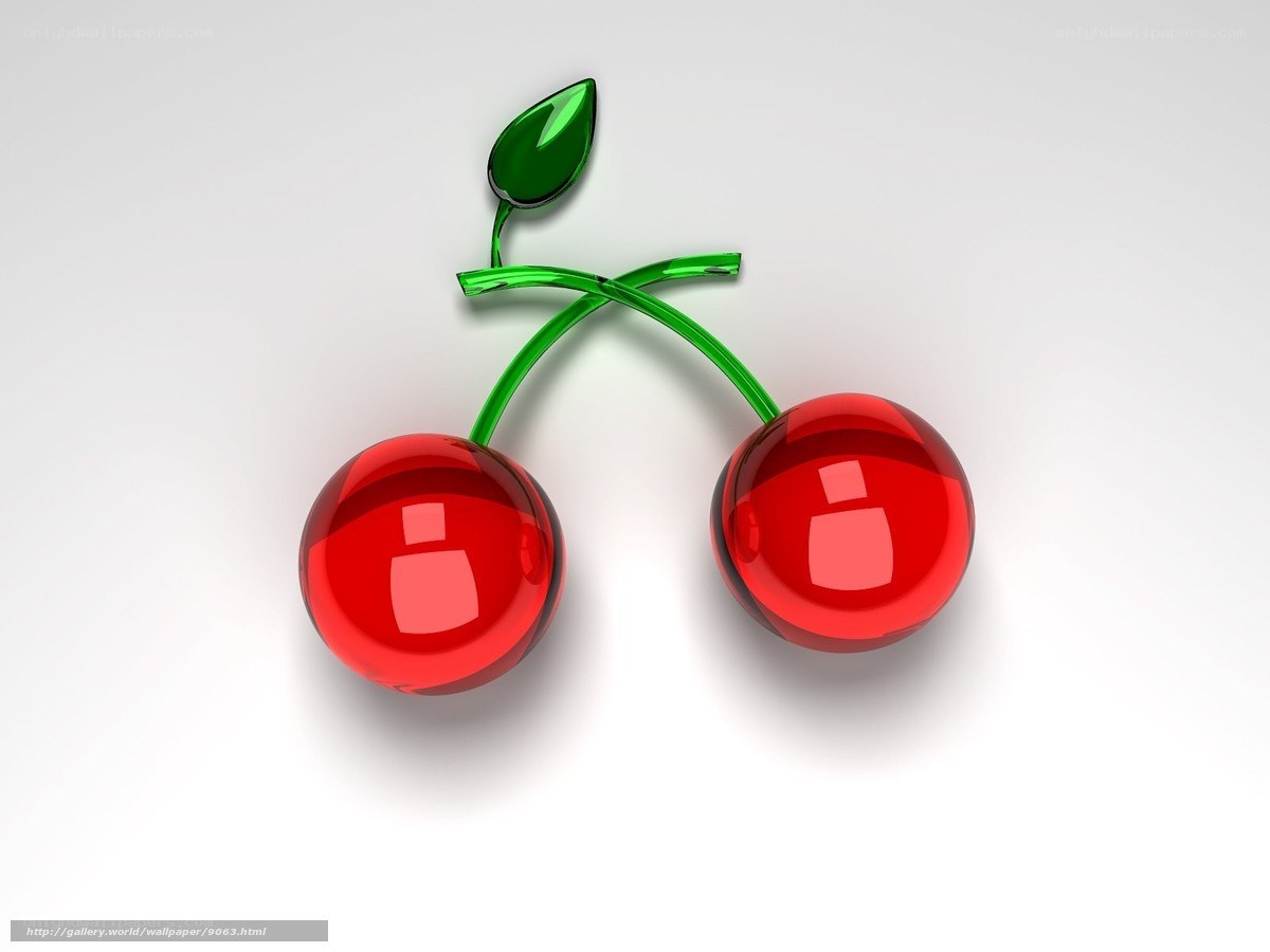 3D cherries with leaves
