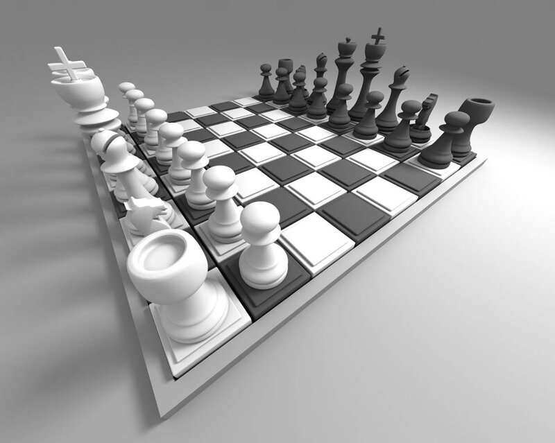 3D chess set on board