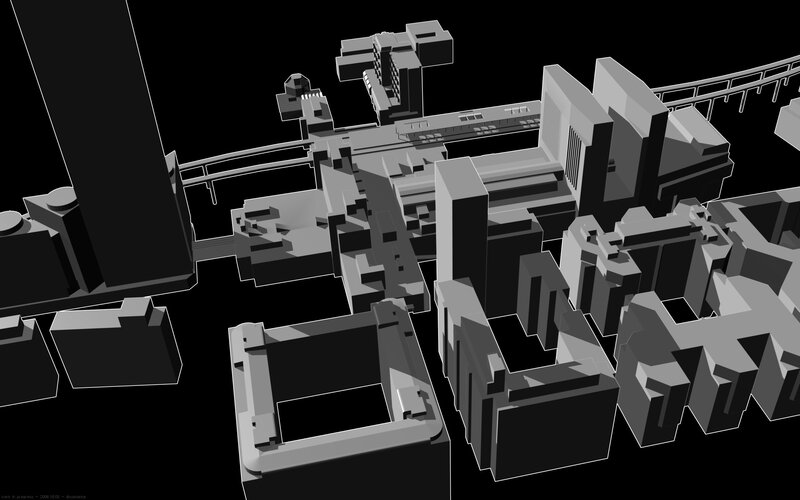 3D city model in grayscale