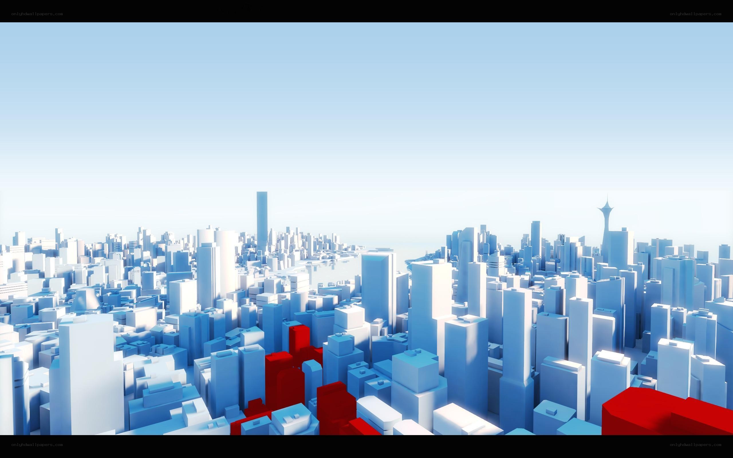 3D cityscape with red buildings