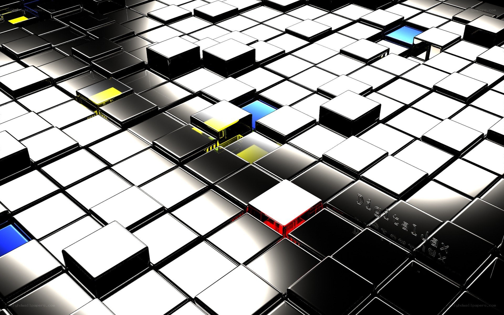 3D cube grid with glowing squares
